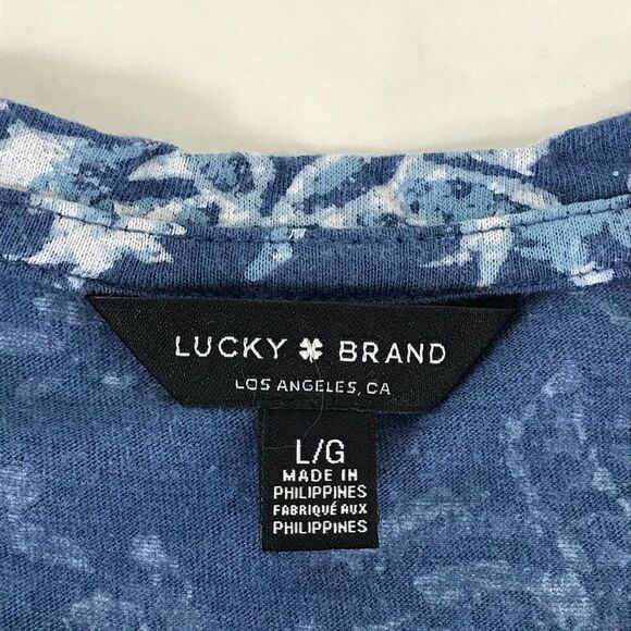 Lucky Brand Floral Scoop Neck Tee Women's Large Blue Stretch Knit Casual Summer - Picture 8 of 11